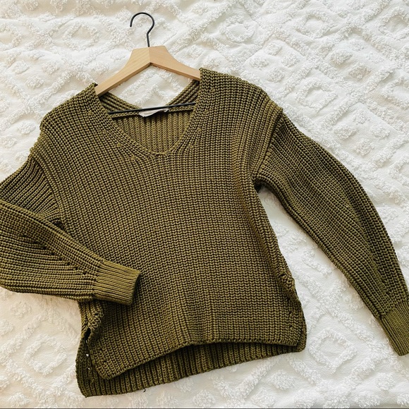 Everlane Texture Cotton V-Neck Sweater Khaki Green XS - Picture 1 of 15